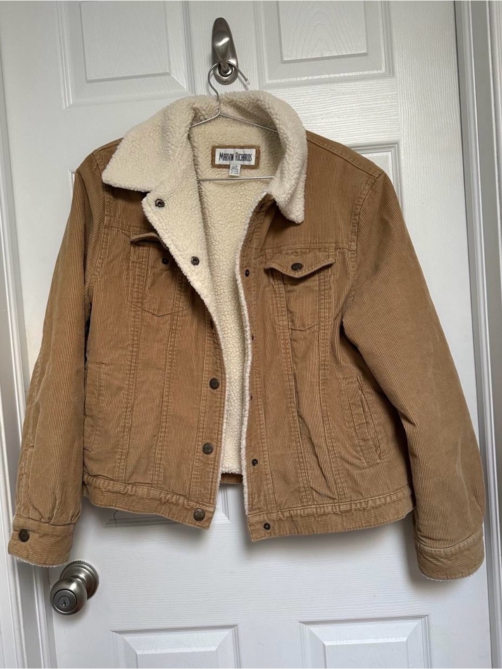Marvin Richards Tan Corduroy Bomber Jacket with Cream Sherpa Collar